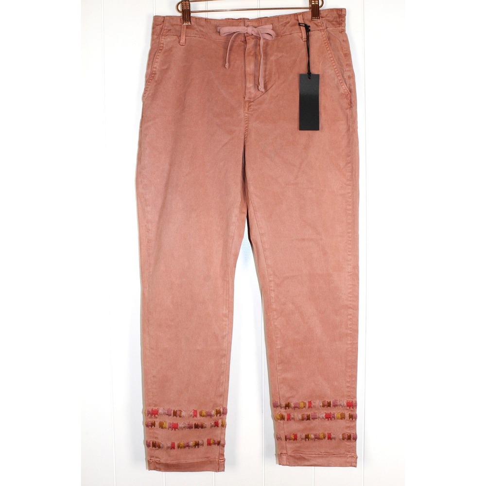 NWT Driftwood Mauve Embroidered Stitch Cuffed Leg Drawstring Khaki Pants SZ XL